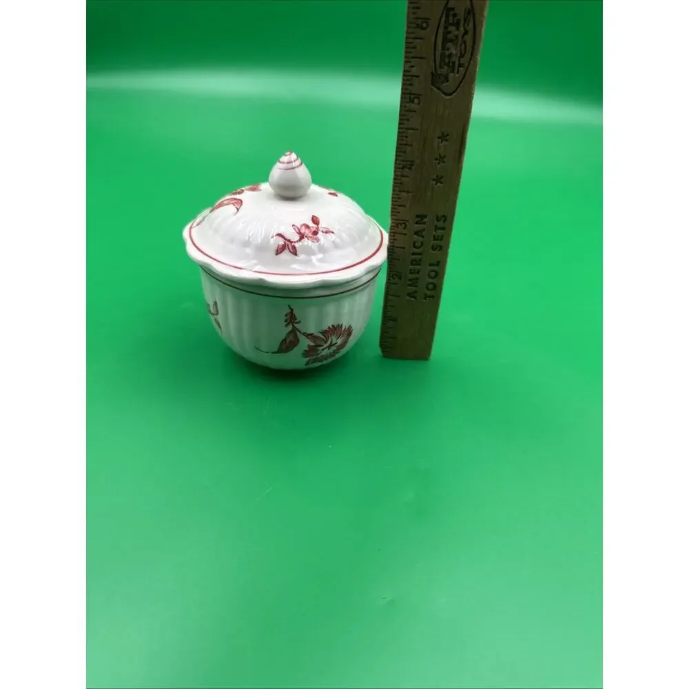 Vtg. Colonial Williamsburg Andrea by Sadek Sugar Bowl Lid Red White Floral